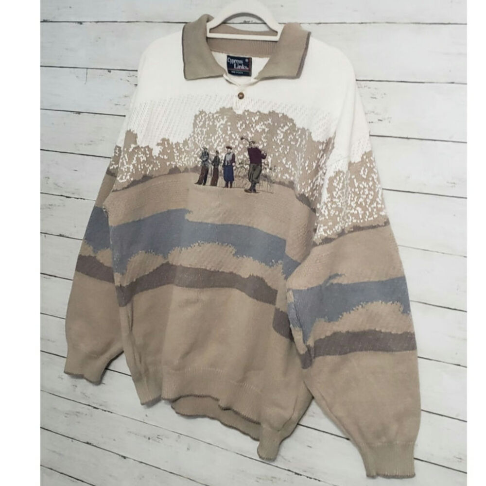 Cypress Links vintage sweater xl Rare golf scene 100% cotton made in usa